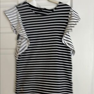 Lauren Ralph Lauren Black and White Ruffled Cap Sleeve Top